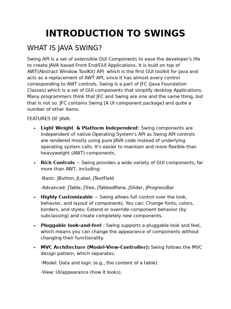 Introduction to Java Swing GUI Components | PDF | Software Engineering ...