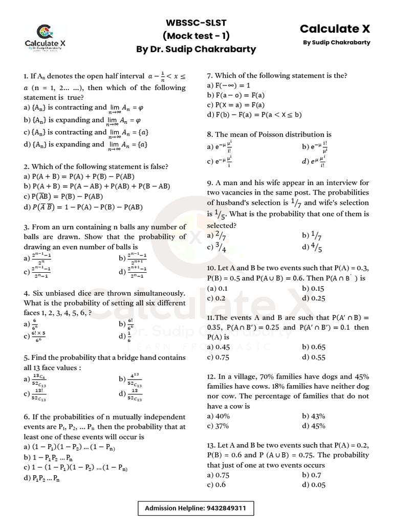 Probability Mock Test Questions | PDF