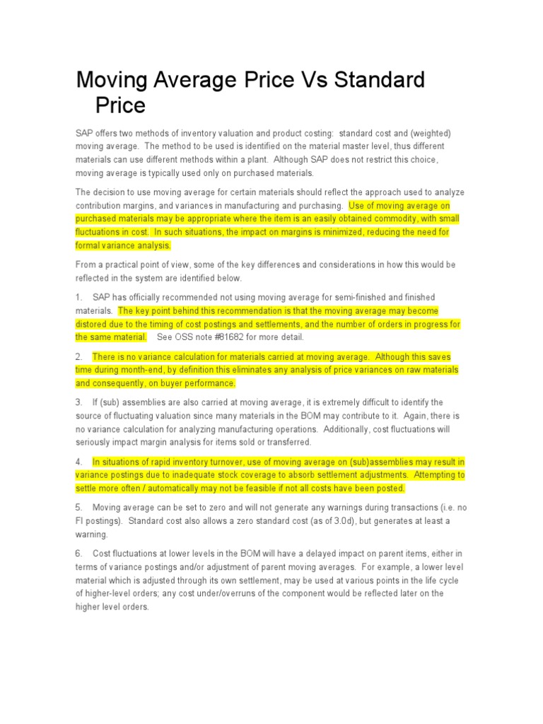 Moving Average Price Vs Standard Price | PDF | Moving Average 