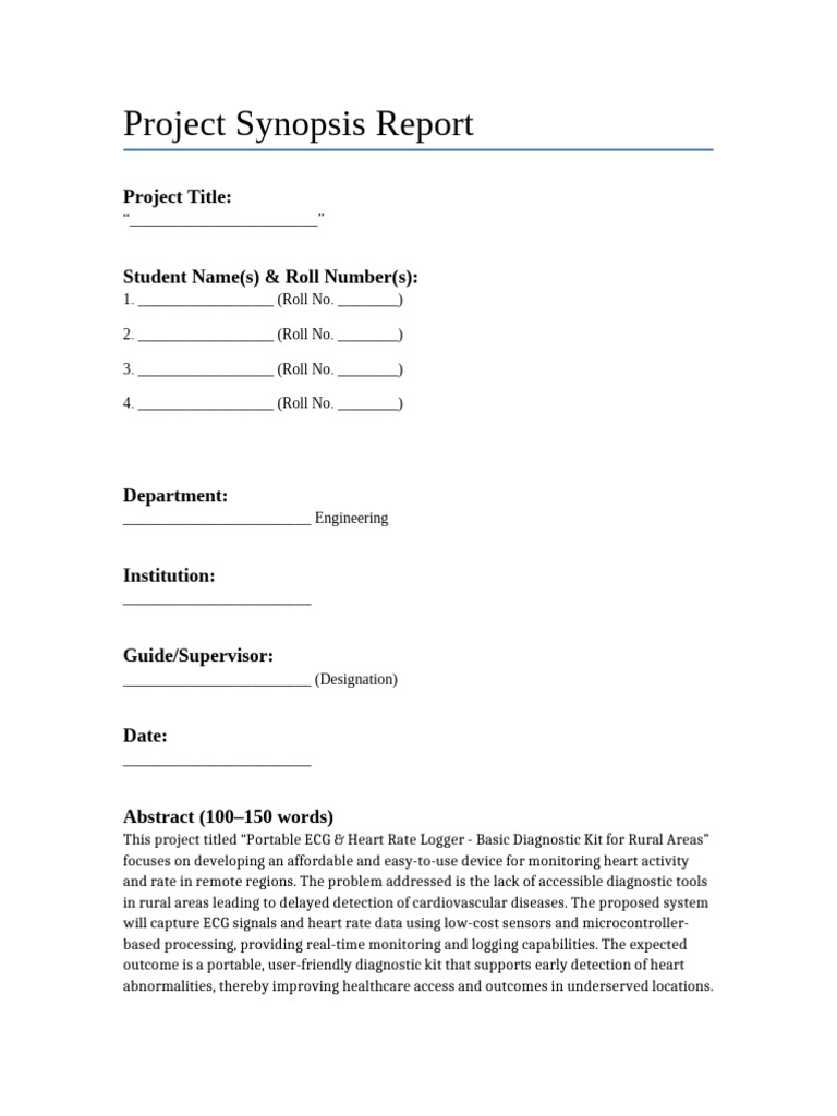 BTech Project Synopsis Template | PDF | Monitoring (Medicine ...