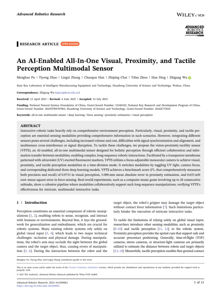 AI-Enabled Multimodal Sensor for Robotics | PDF | Perception | Robotics