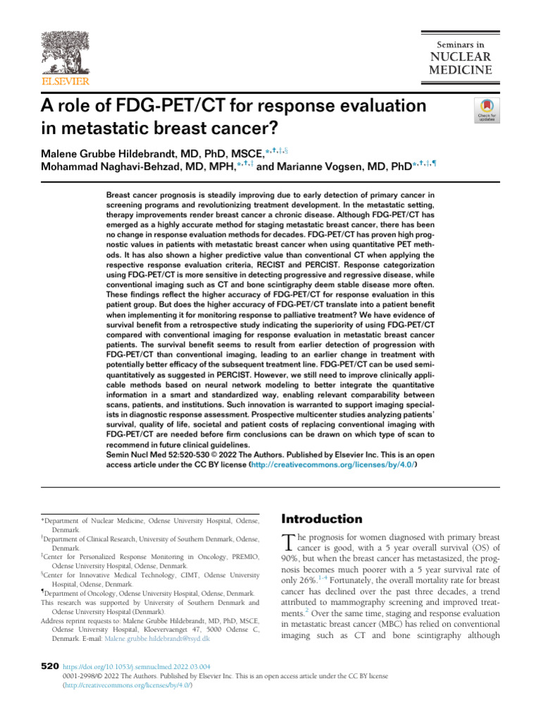 A Role of FDG PET CT For Response Evaluation in Met - 2022 - Seminars ...