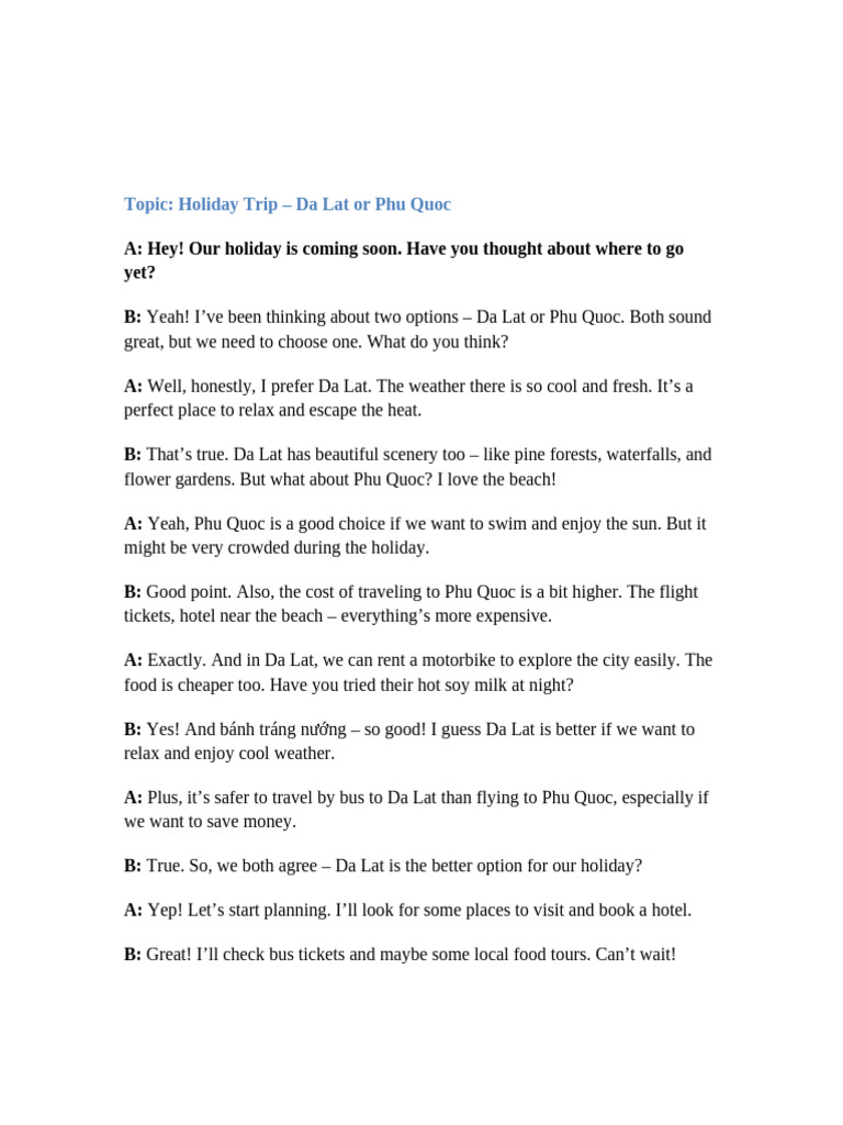 Da Lat vs. Phu Quoc: Holiday Decision Guide | PDF | Educational ...