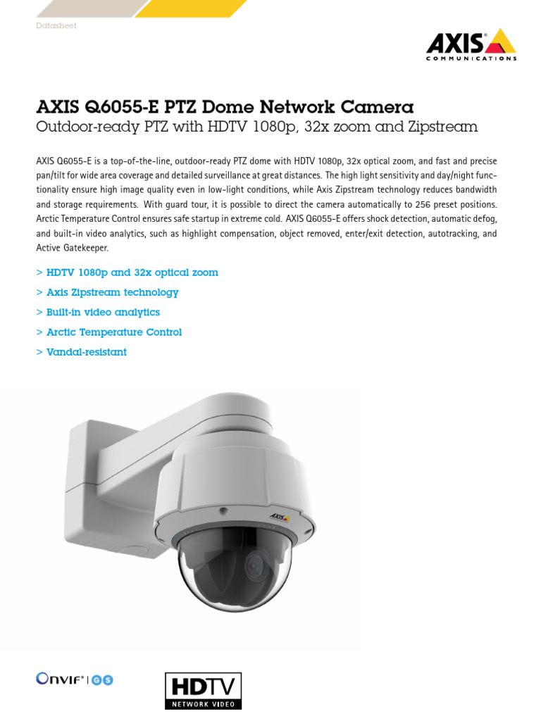 Datasheet Axis q6055 e PTZ Dome Network Camera en US 279347 | PDF ...