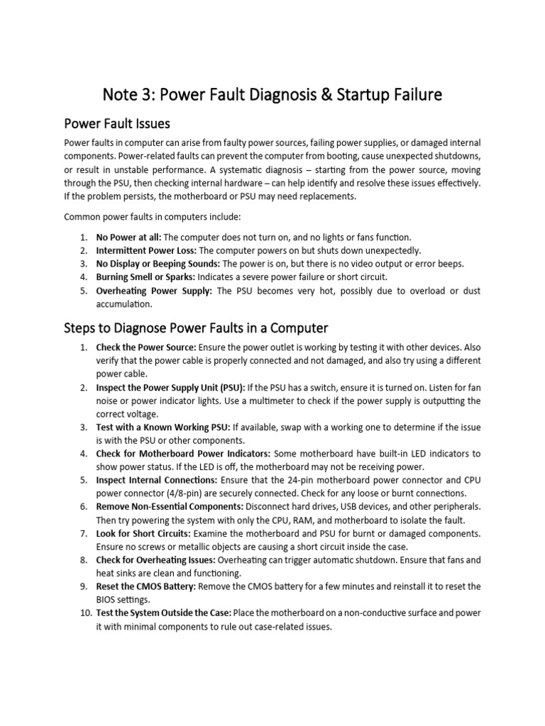 Power Faults & Startup Failures Guide | PDF | Booting | Bios