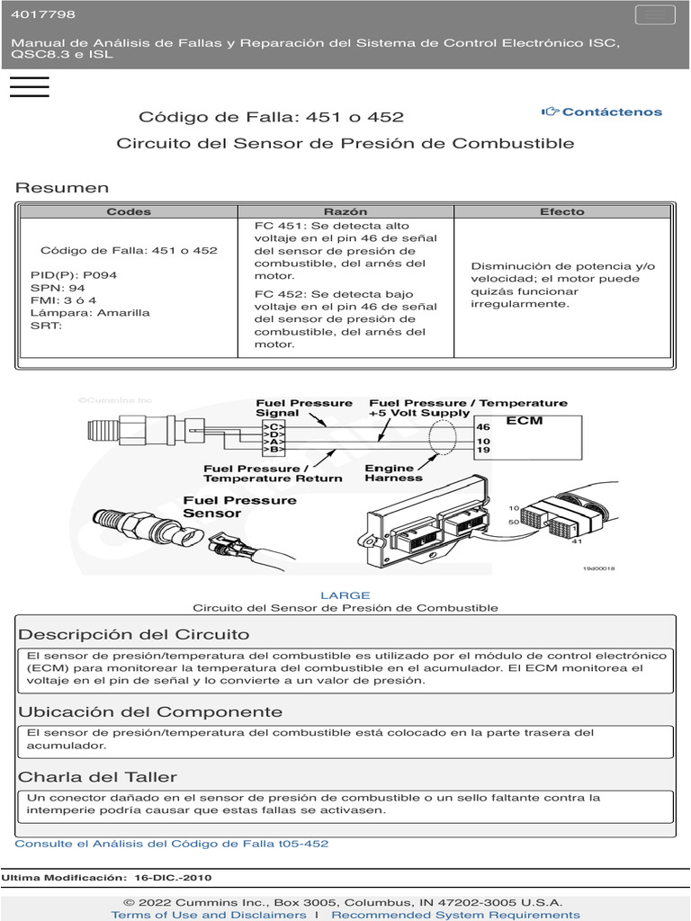 Code 451 o 452 Circuito Del Sensor de Presión de Combustible | PDF