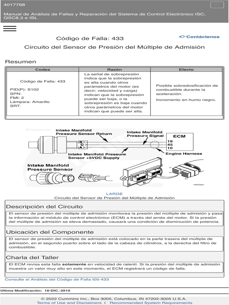 Code 433 Circuito Del Sensor de Presión Del Múltiple de Admisión. | PDF