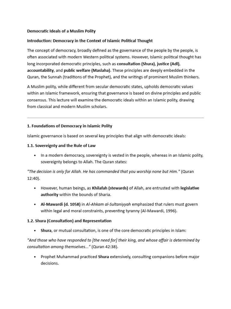 Democratic Ideals in Islamic Governance | PDF | Shura | Caliphate