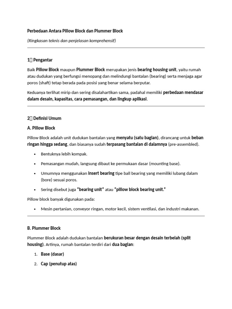 Perbandingan Pillow Block dan Plummer Block | PDF