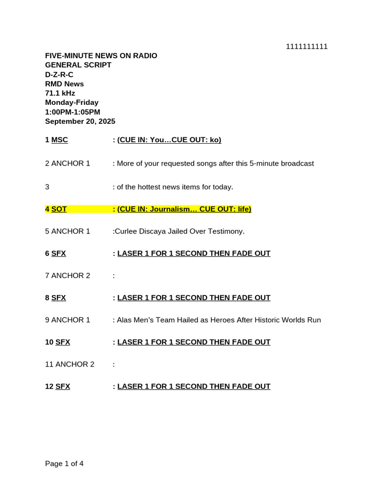 Radio News Script for September 2025 | PDF | Mass Media | Broadcasting