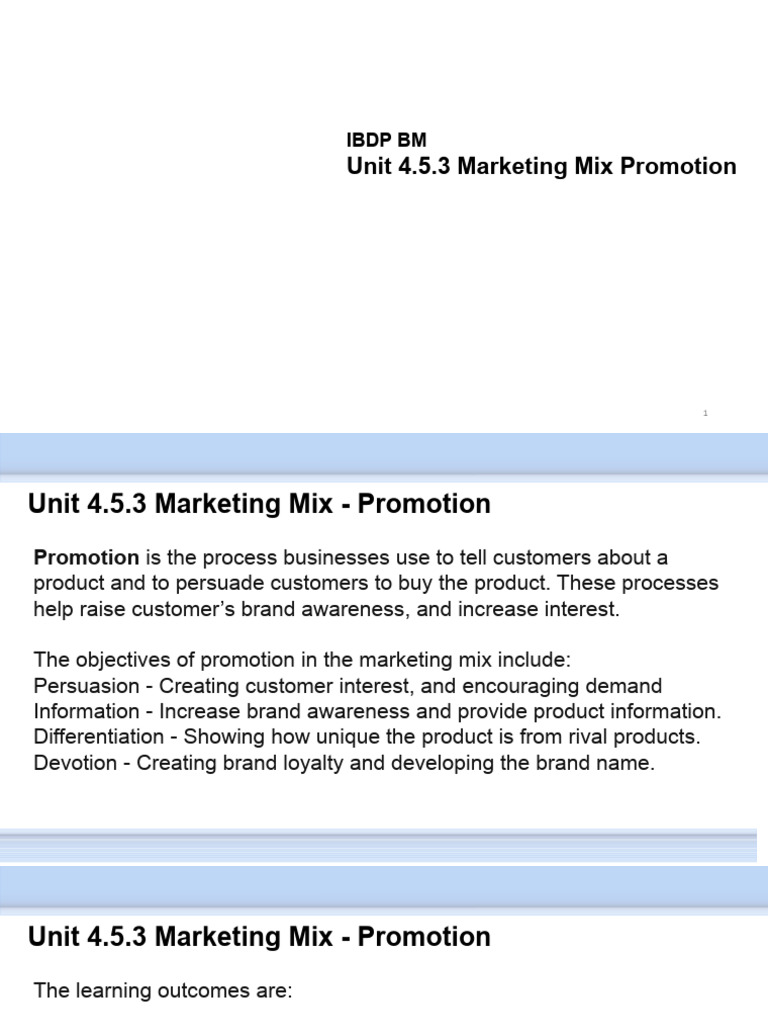 Unit 4.5.3 Marketing Mix Promotion | PDF | Advertising | Digital Marketing