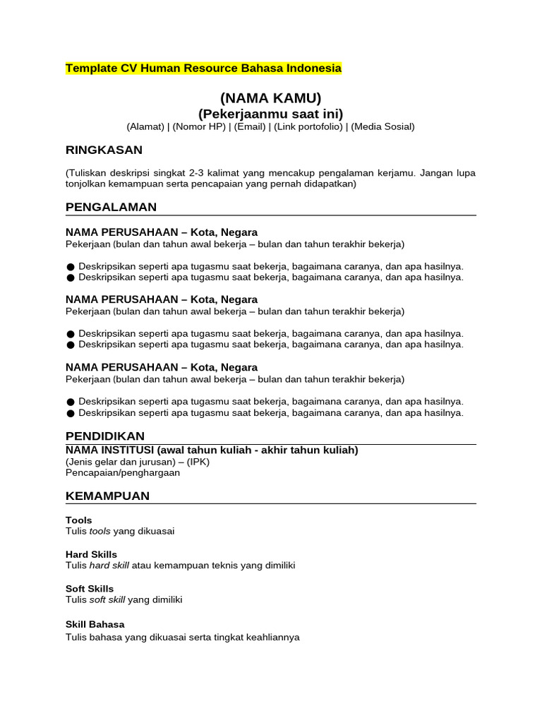 Template CV Sumber Daya Manusia | PDF