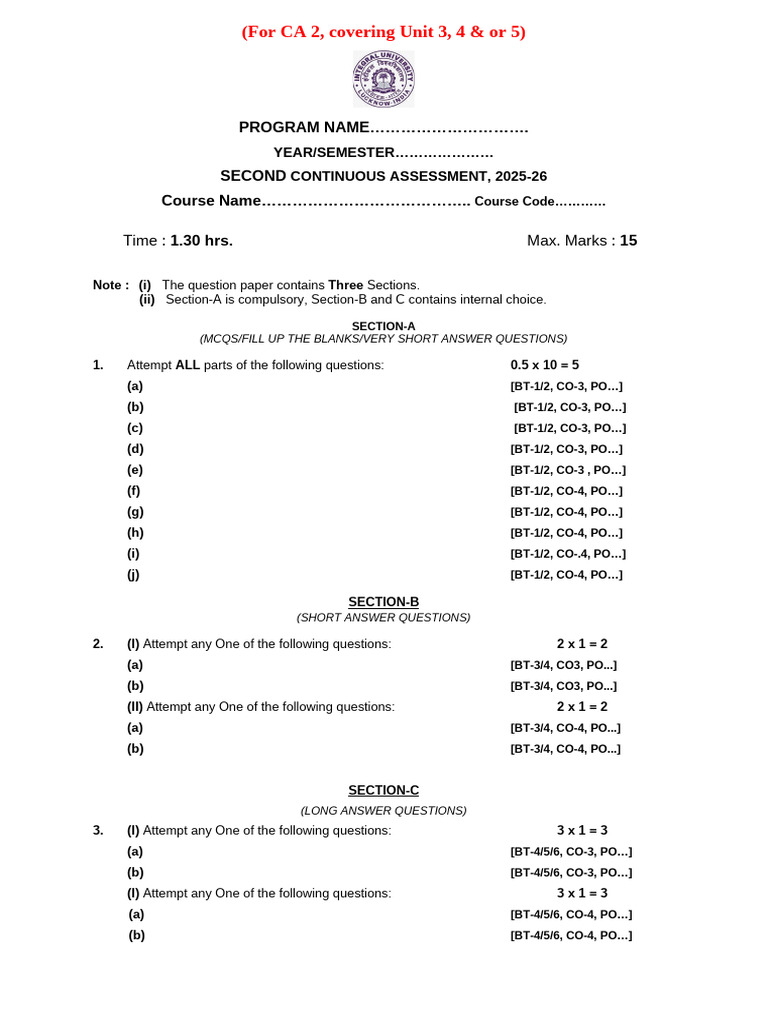 15 Marks CA2 Model Paper | PDF