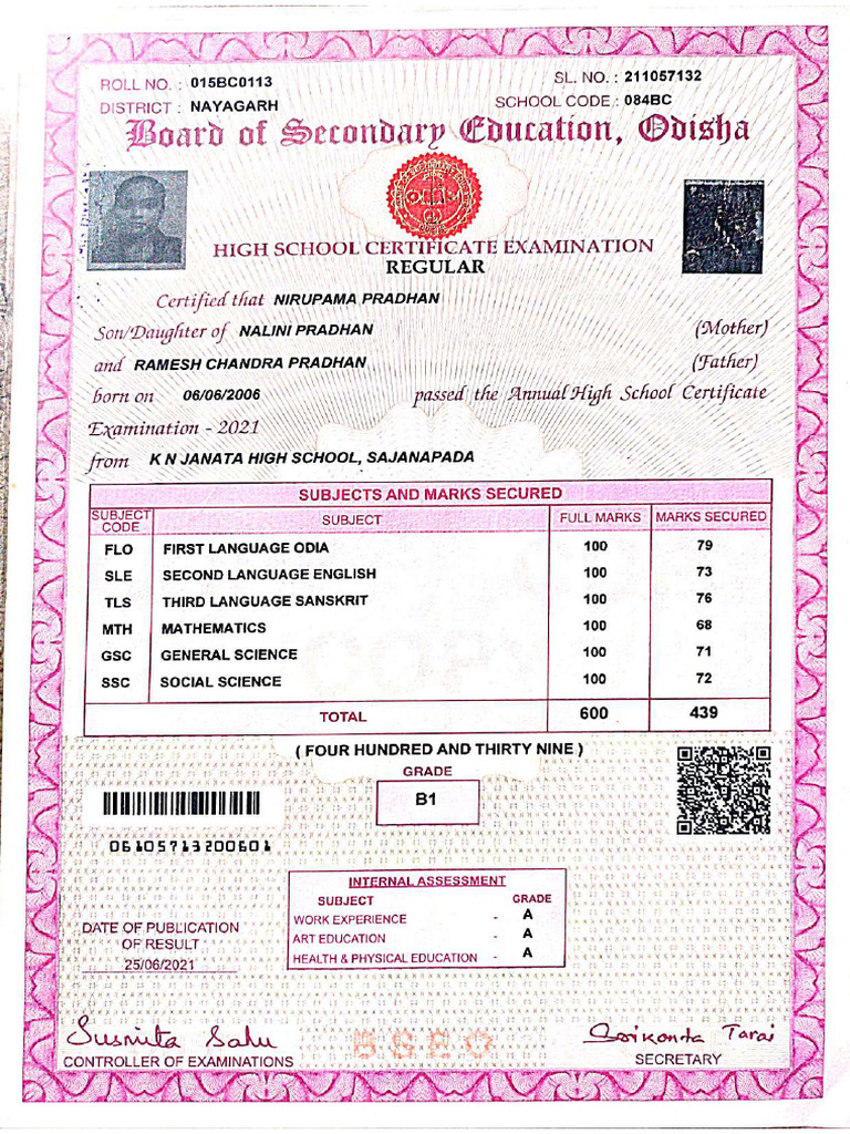 10th Marksheet - Compressed | PDF
