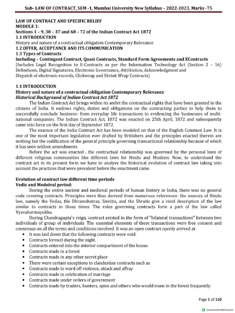 Law of Contract and Specific Relief | PDF