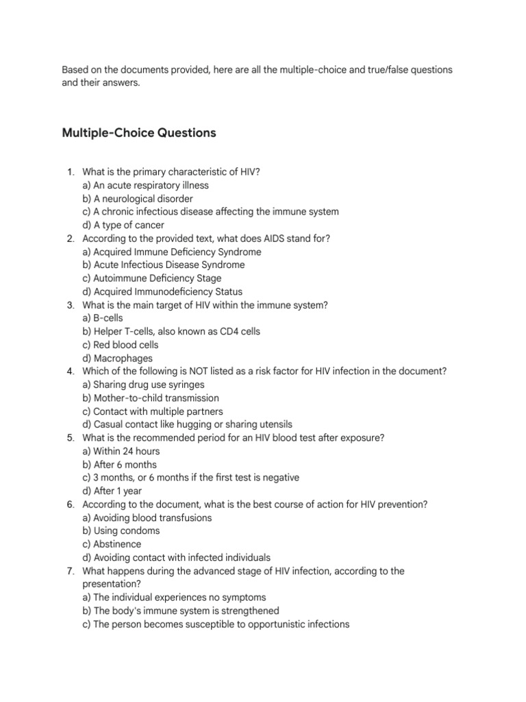 HIV/AIDS Questions and Answers Guide | PDF | Hiv | Infection