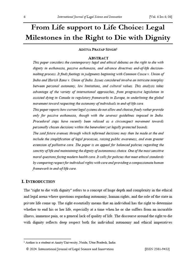 Right to Die with Dignity: Legal Insights | PDF | Social Ethics | Justice