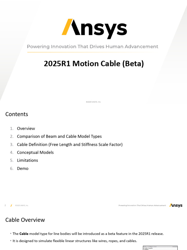 2025R1 ANSYS Cable Model Overview | PDF | Bending | Stress (Mechanics)