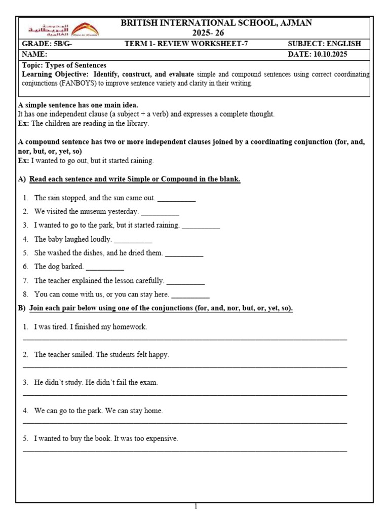 Types of Sentences Worksheet for Grade 5 | PDF | Syntax | Linguistics
