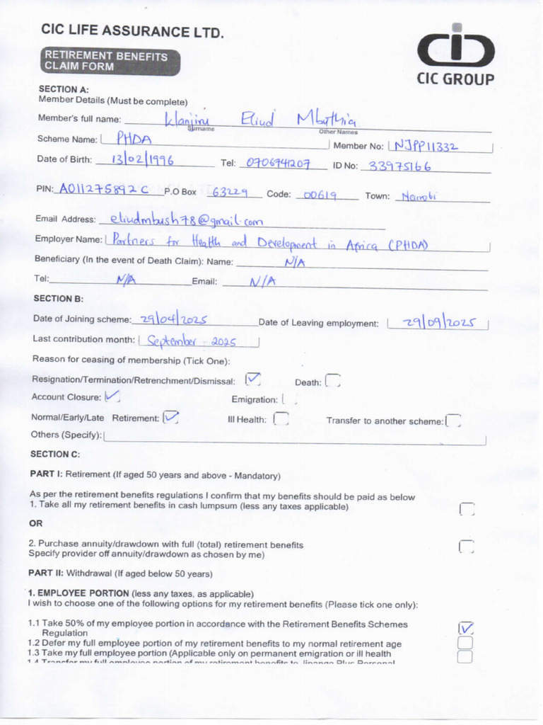 Eliud Mbuthia CIC Life Insurance Document | PDF