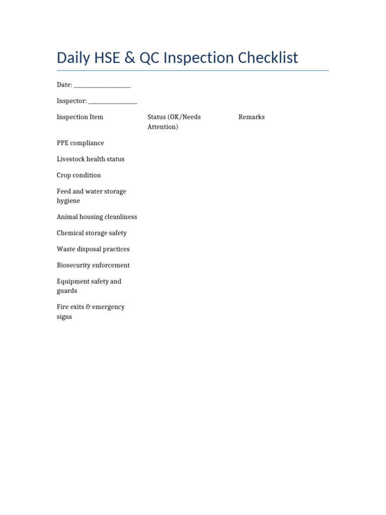 Daily HSE & QC Inspection Checklist | PDF