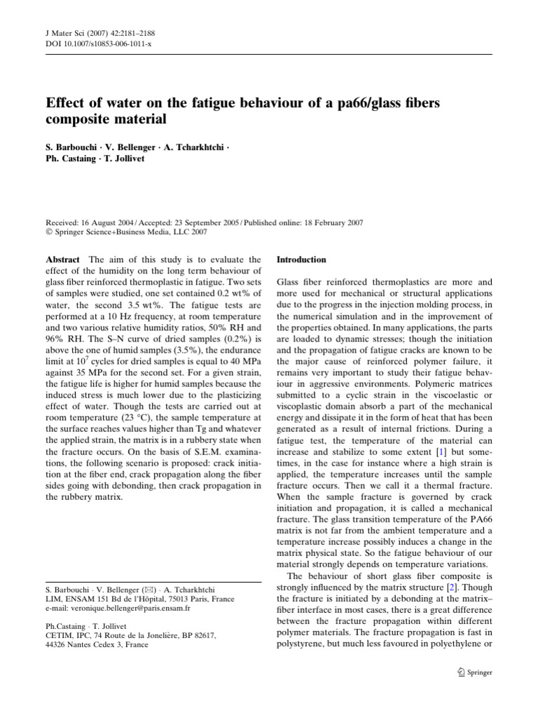 Effect of Water On The Fatigue Behaviour of A Pa66 Glass Fibers ...
