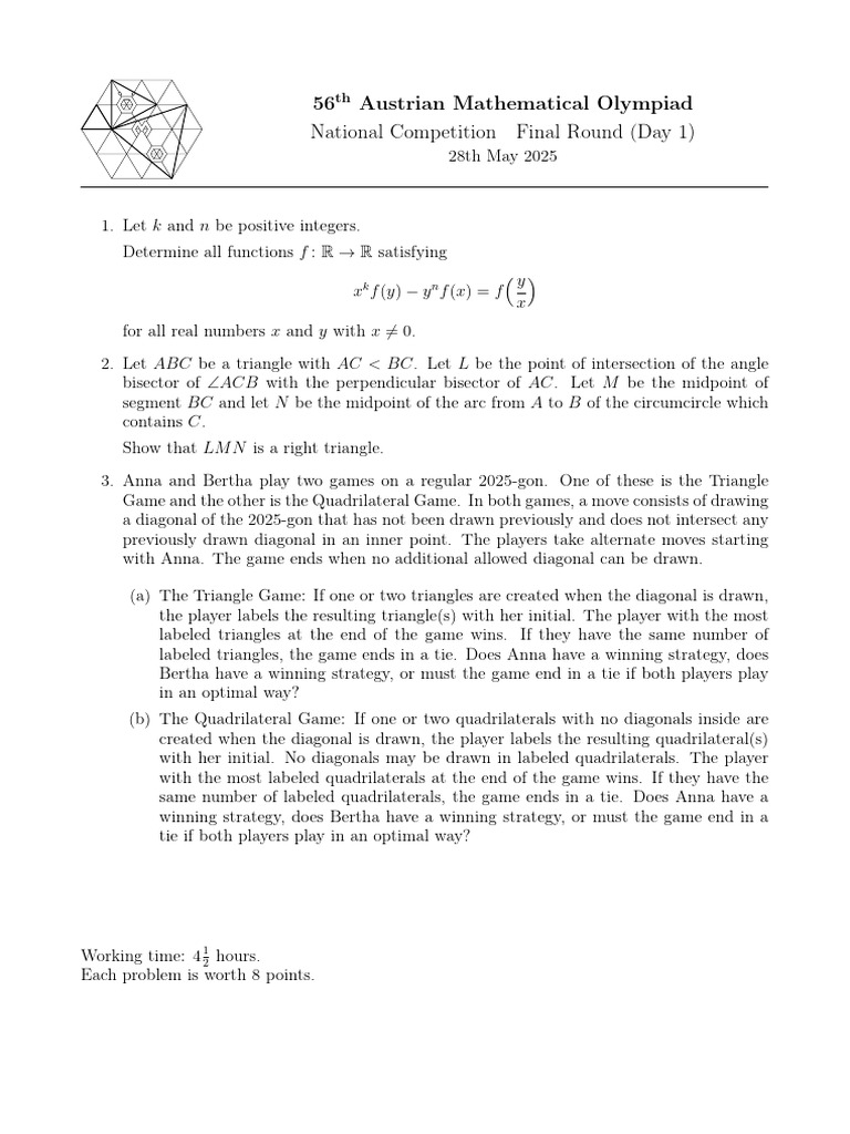 56th Austrian Math Olympiad Problems | PDF | Mathematics | Number Theory
