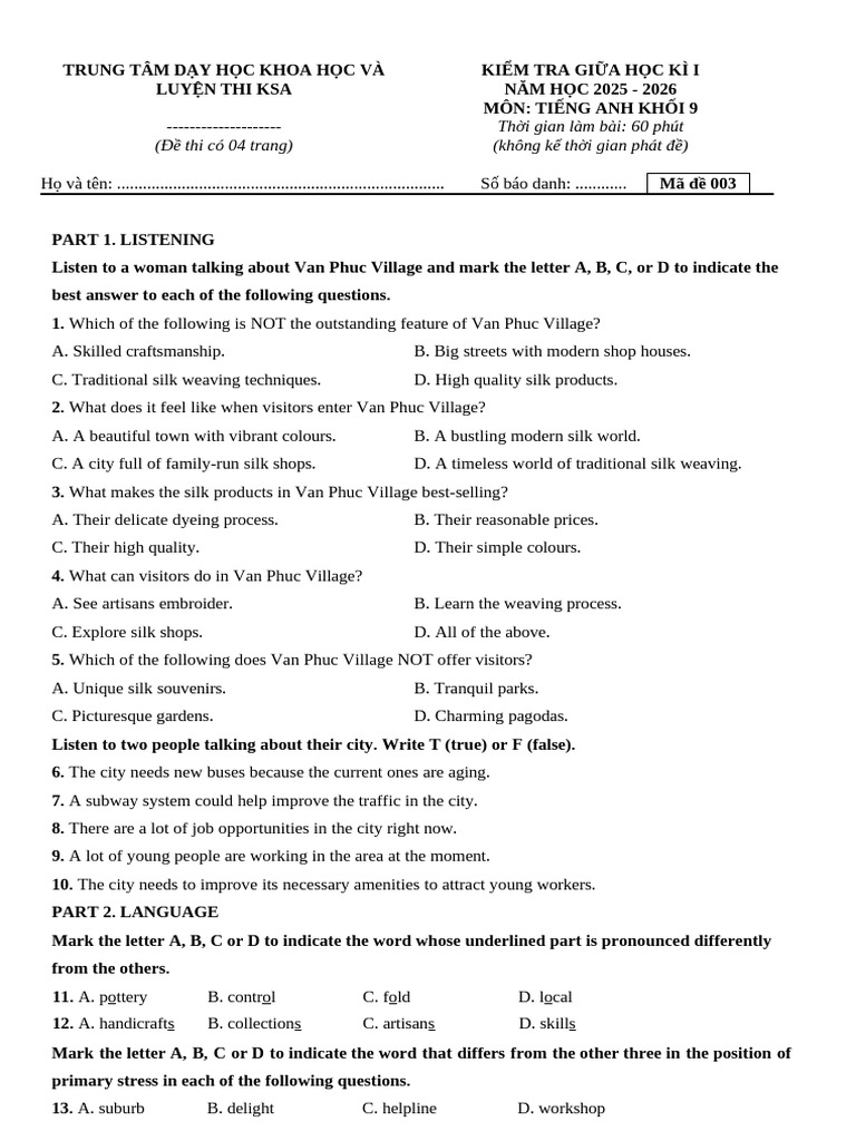 English Test for 9th Grade Students | PDF | Sleep | Sleep Deprivation