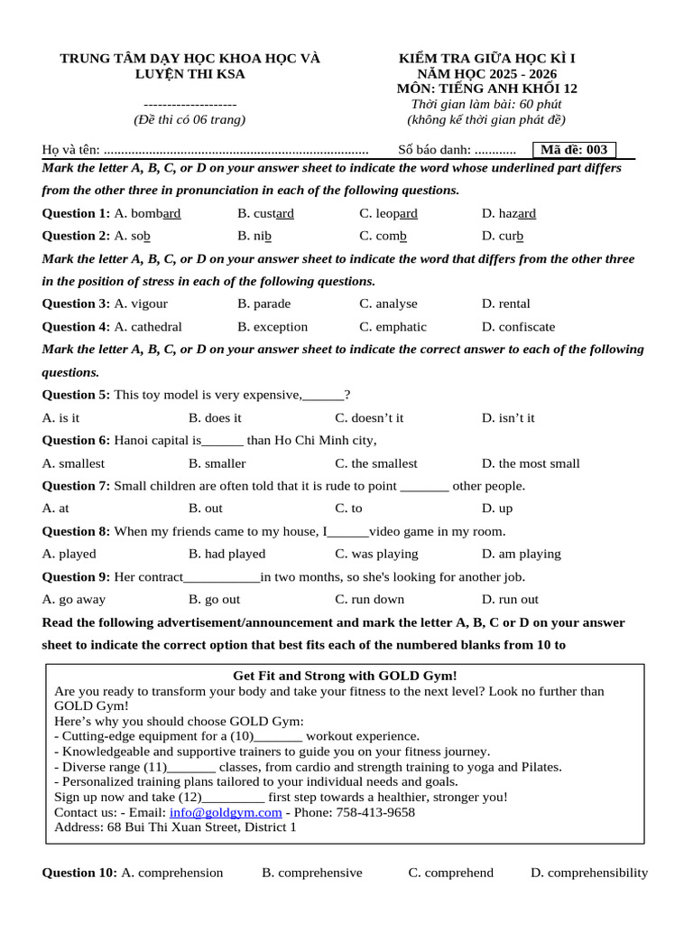 English Exam for 12th Grade Students | PDF | Vocational Education ...