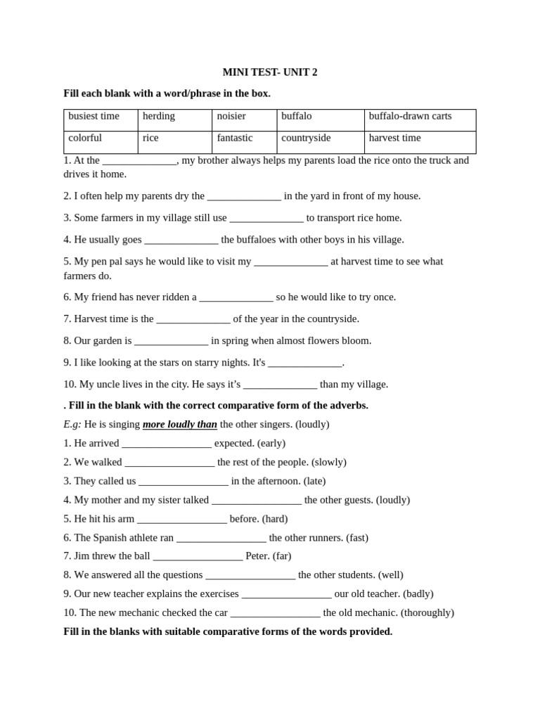 Mini Test - Unit 2 - L P 8 | PDF