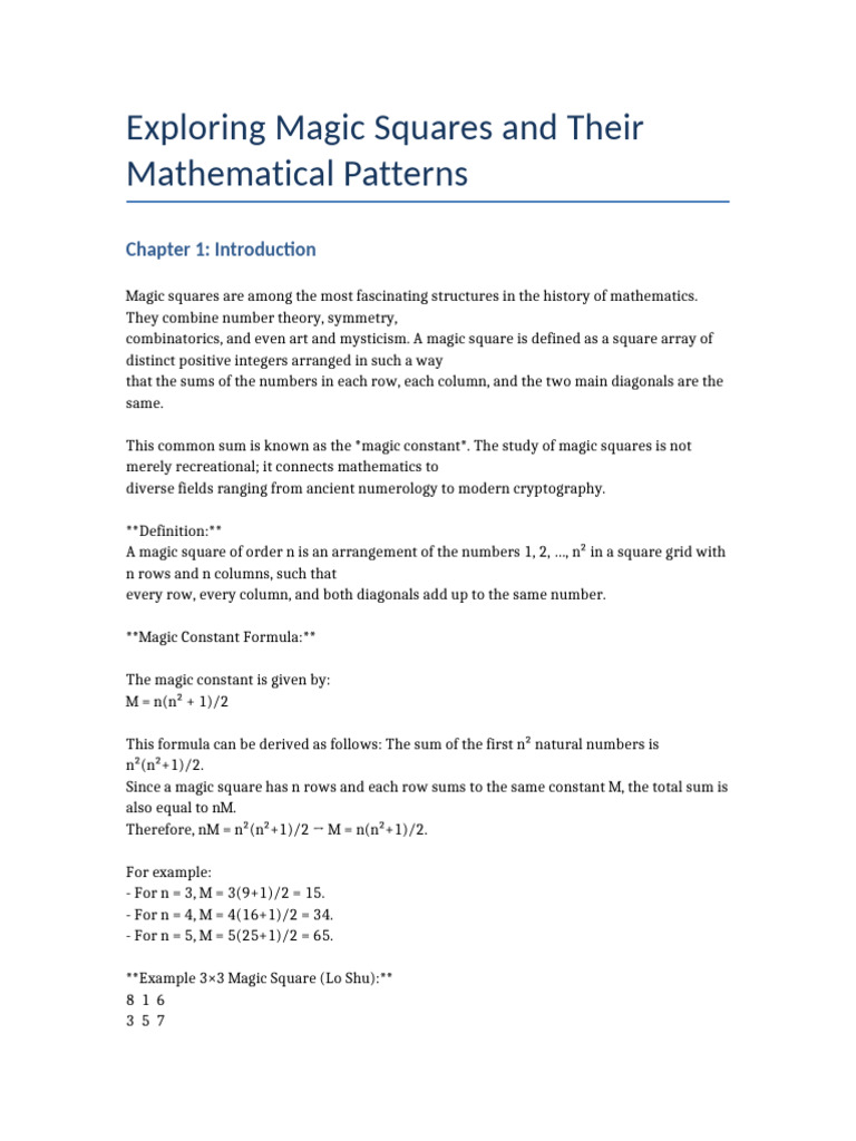 Magic Squares Project Part1 | PDF | Mathematics