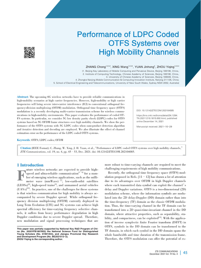 LDPC Coded OTFS Systems Performance | PDF | Orthogonal Frequency ...