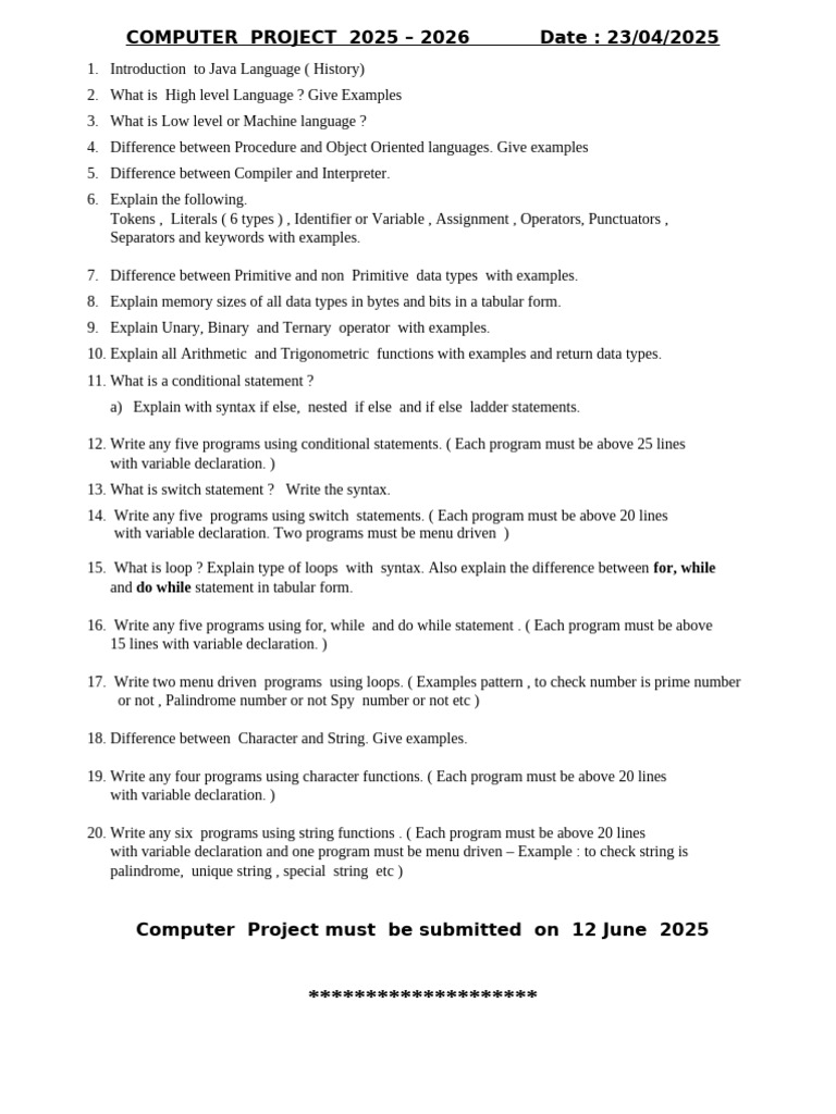 Java Programming Project Guide 2025 | PDF