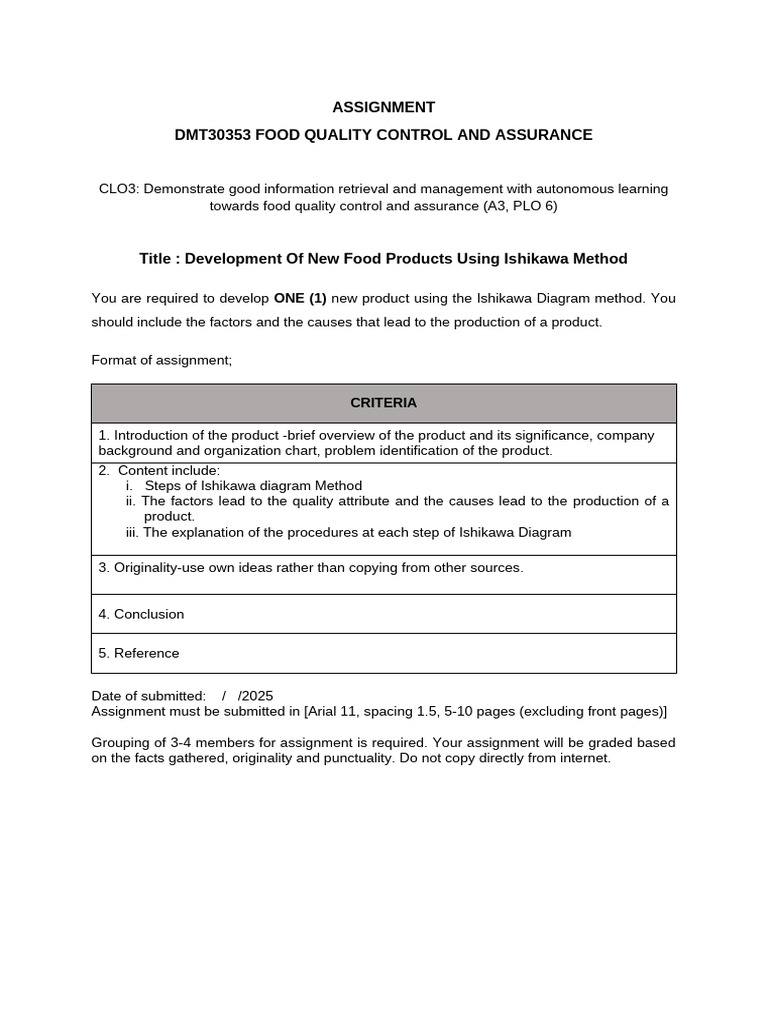 Assignment 1 Quality Control and Assurance Latest 100225 | PDF