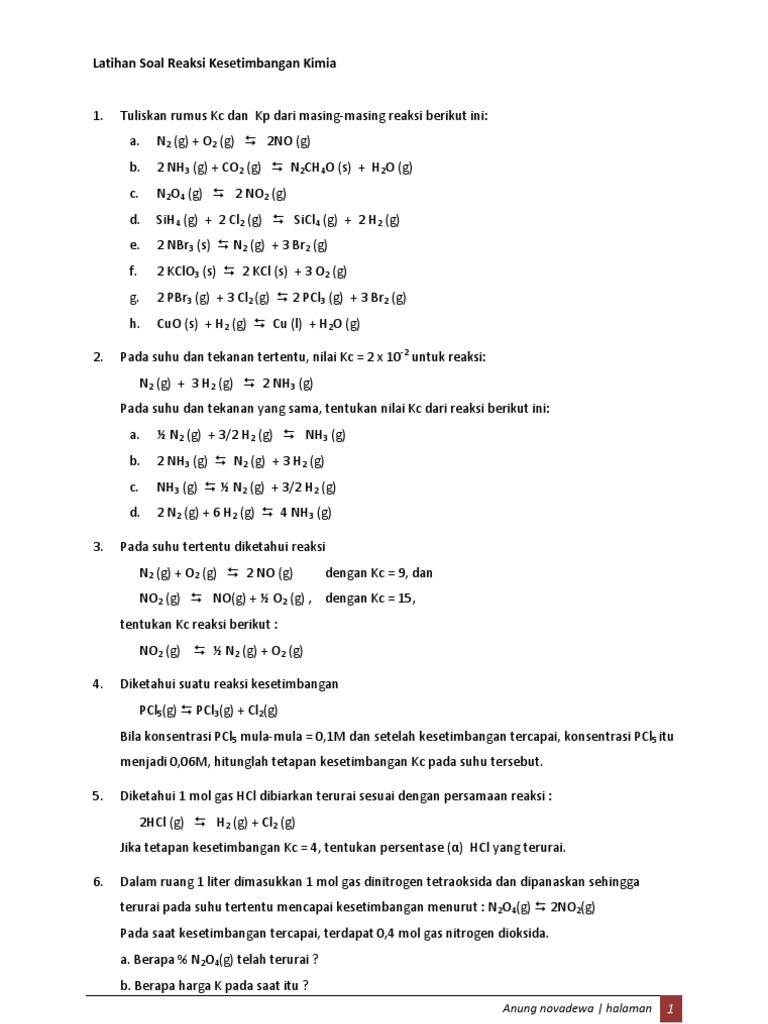 Latihan Soal Kesetimbangan