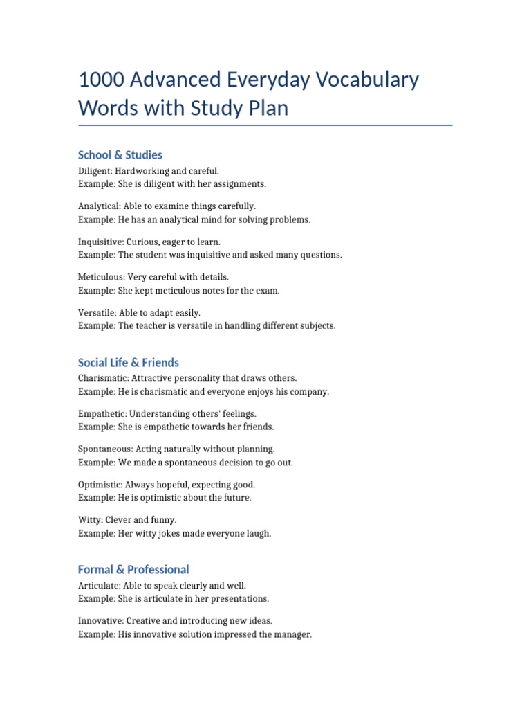 1000 Advanced Vocabulary Study Guide | PDF | Cognition | Cognitive Science