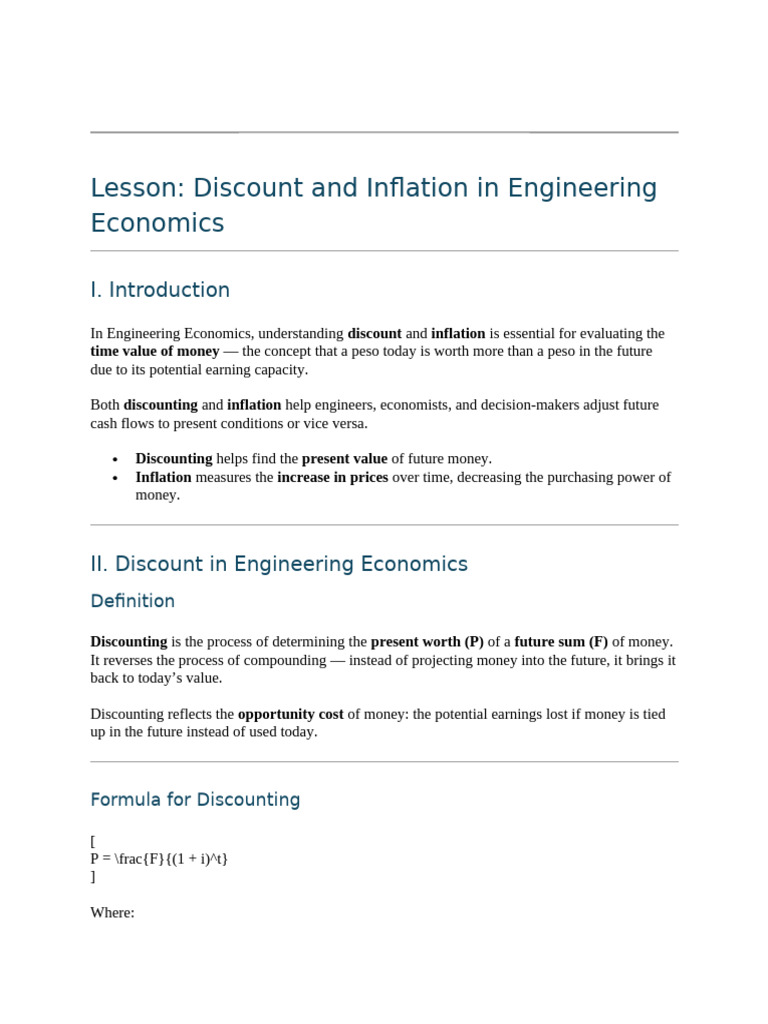 Discounting and Inflation in Engineering | PDF | Inflation | Present Value