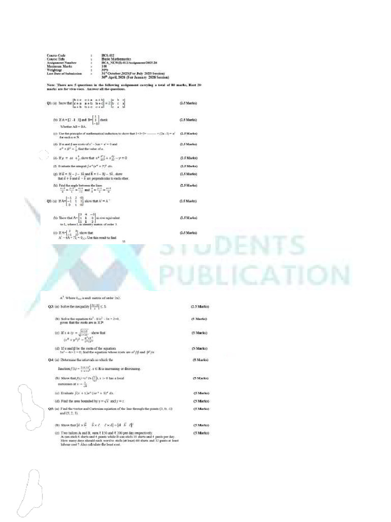BCS-012 Assignment 2025-26 Overview | PDF | Matrix (Mathematics ...