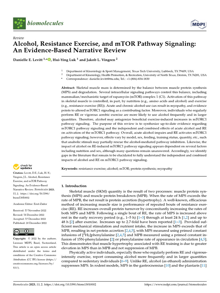Alcohol's Impact on mTORC1 in Exercise | PDF | Translation (Biology ...