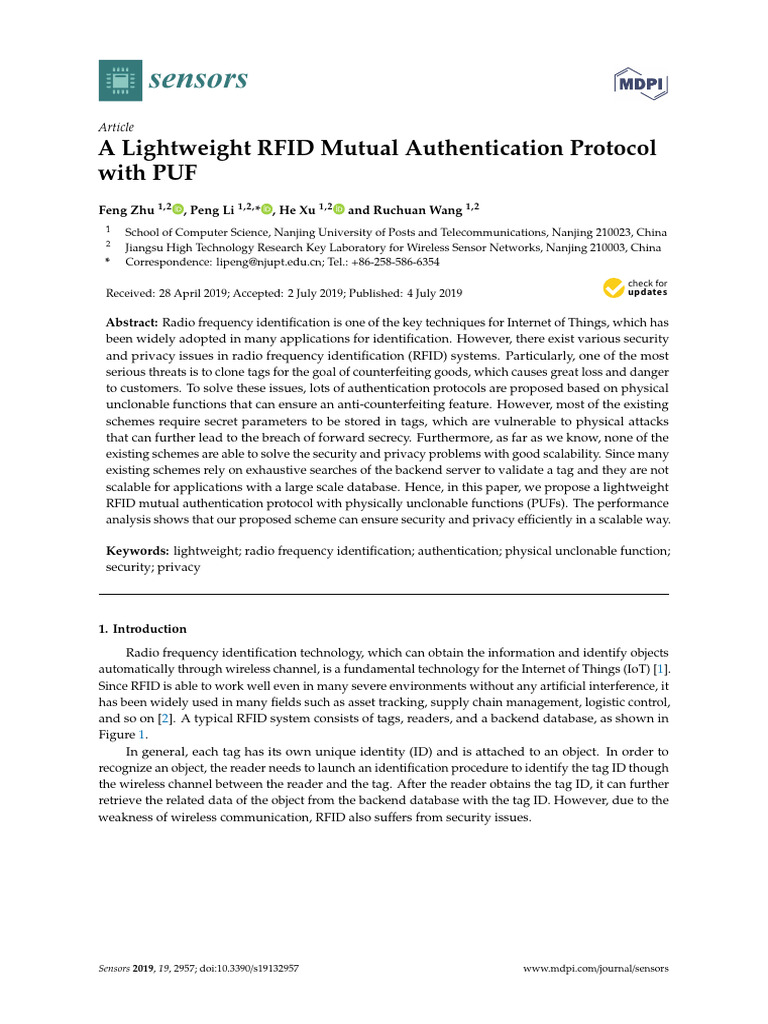 Lightweight RFID Authentication Protocol | PDF | Radio Frequency ...