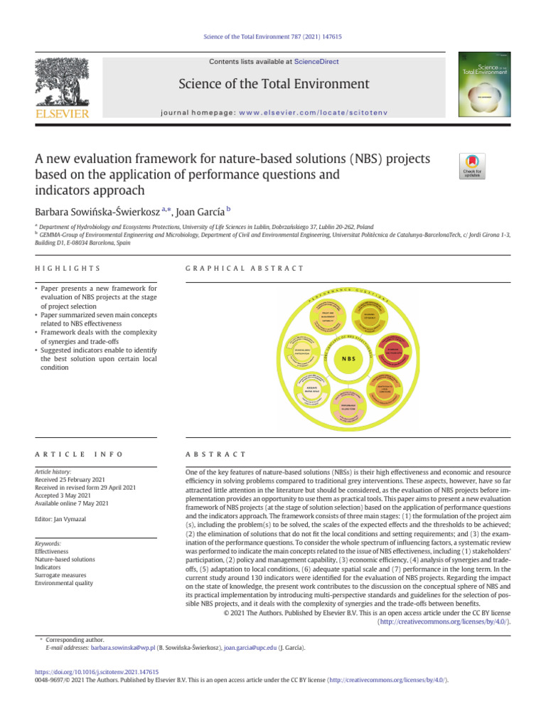 New Framework for Evaluating Nature-Based Solutions | PDF | Natural ...