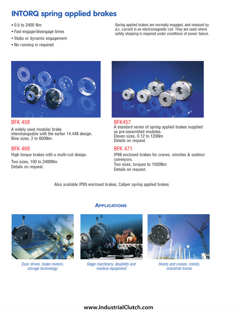 INTORQ Spring Applied Brakes Overview | PDF | Electric Motor | Brake