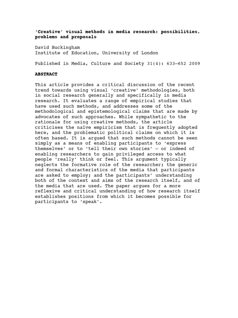 Buckingham Creative Visual Methods in Media Resear | PDF | Methodology ...