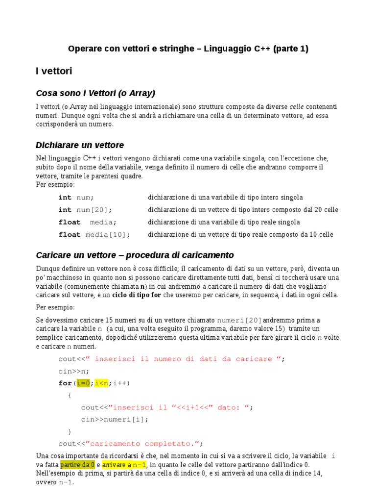 Operare Con Vettori e Stringhe in C++ | PDF