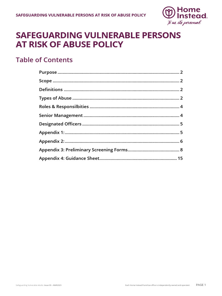 Safeguarding Policy for Vulnerable Adults | PDF | Injustice | Violence