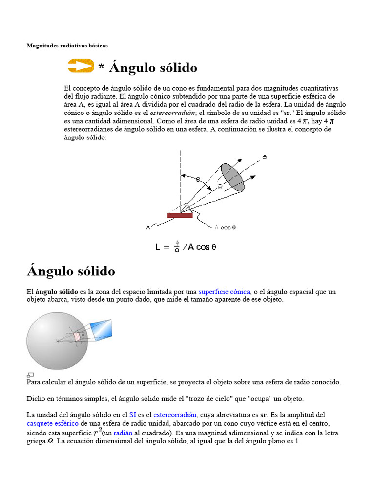Ángulo Sólido y Estereorradián en Radiación | PDF | Cantidades fisicas ...