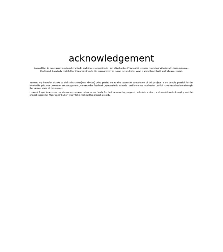 Acknowledgements for Project Work | PDF
