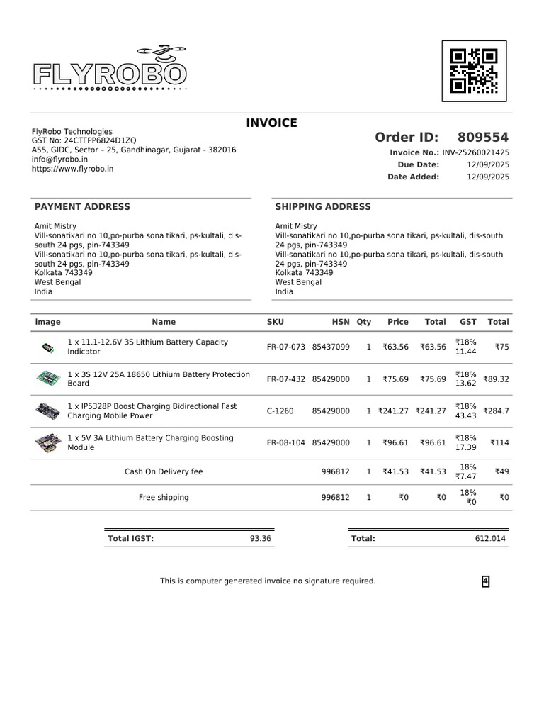 FlyRobo Invoice for Lithium Products | PDF | Taxes | Taxation