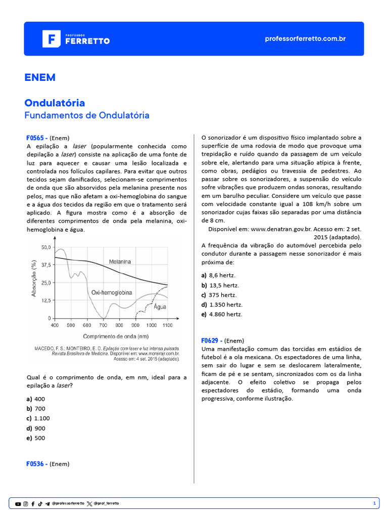 Questões de Ondulatória para ENEM | PDF | Radiação eletromagnética ...