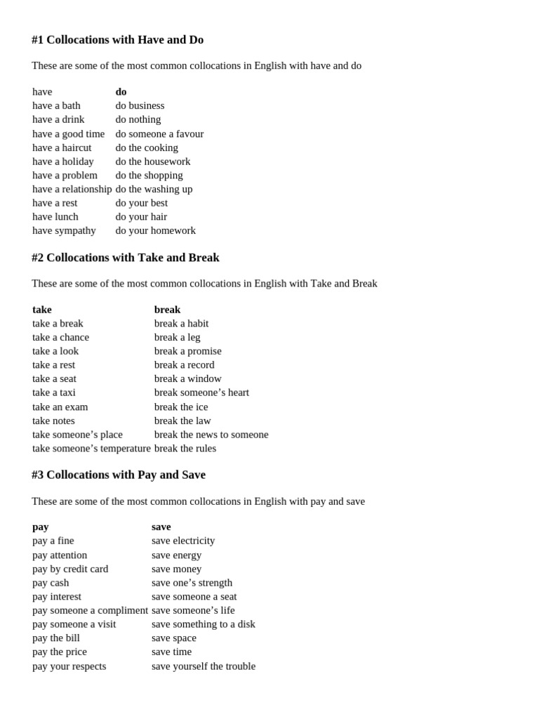 Common English Collocations Guide | PDF